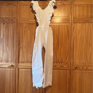 Fashion Nova white jean jumpsuit